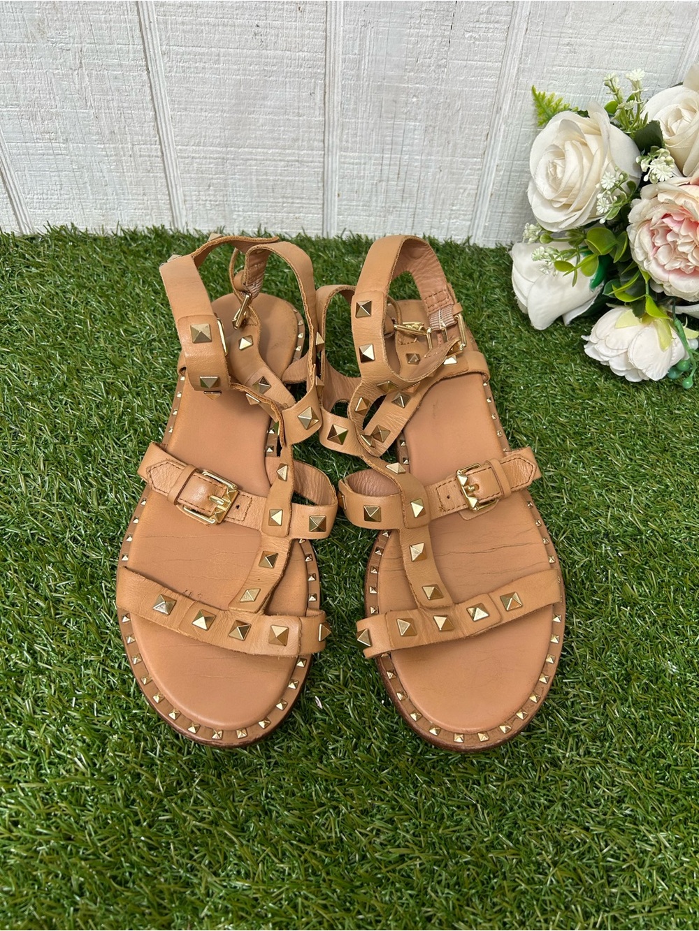 ASH womens Pacific Flat Sandal tan size 40 US 10 gently used - Picture 12 of 16